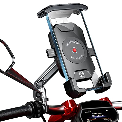 KTUEOV Porta Cellulare Scooter Moto, 360 Gradi Rotabile Anti Ruggine Supporto Smartphone Specchietto Anti-shake da 4-7 Pollici (Nero)