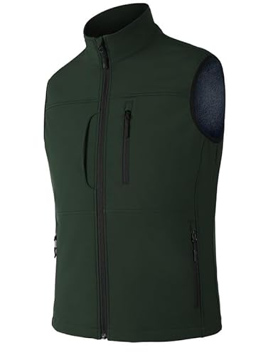 Zzkouine Gilet softshell leggero e traspirante da uomo, autunno e inverno, gilet da pesca con 5 tasche, senza maniche, per tempo libero, escursioni, lavoro, ricerca-green-M