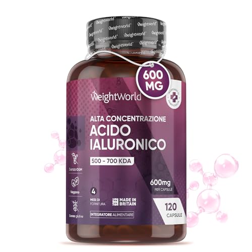 Acido Ialuronico Integratore Vegan 600mg con 500-700 kDa, 120 Capsule Hyaluronic Acid per 4 Mesi, Sodio Ialuronato, 1 Capsula al Giorno, Acido Ialuronico Puro Alternativa a Acido Ialuronico Compresse