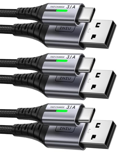 INIU Cavo USB Type-C, Cavo USB A a USB C 3,1A Ricarica Rapida [3Pezzi/0,5+2+2m] Lega Intrecciato in Nylon QC 3,0 Cavo Tipo C per iPhone 16 15 Samsung S22 Xiaomi Huawei Pixel OnePlus Realme ECC.