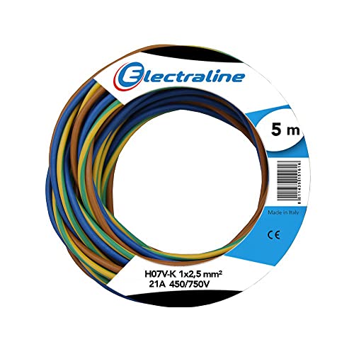 Electraline 25148 N07V-K Cavo Unipolare Unipolare, Sezione 1x2.5 mm, 5 mt, Marrone/Blu/Verde/Giallo